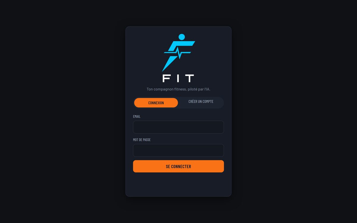 Écran de connexion de l'application FIT